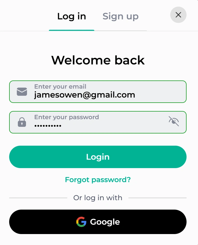 KingHills Casino mobile login screen